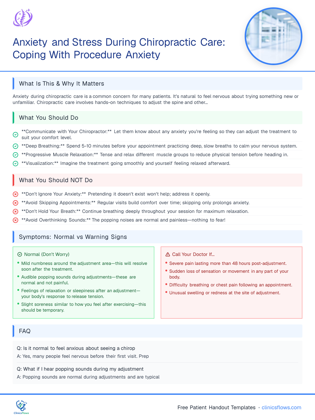 Anxiety and Stress During Chiropractic Care: Coping With Procedure Anxiety - patient handout preview
