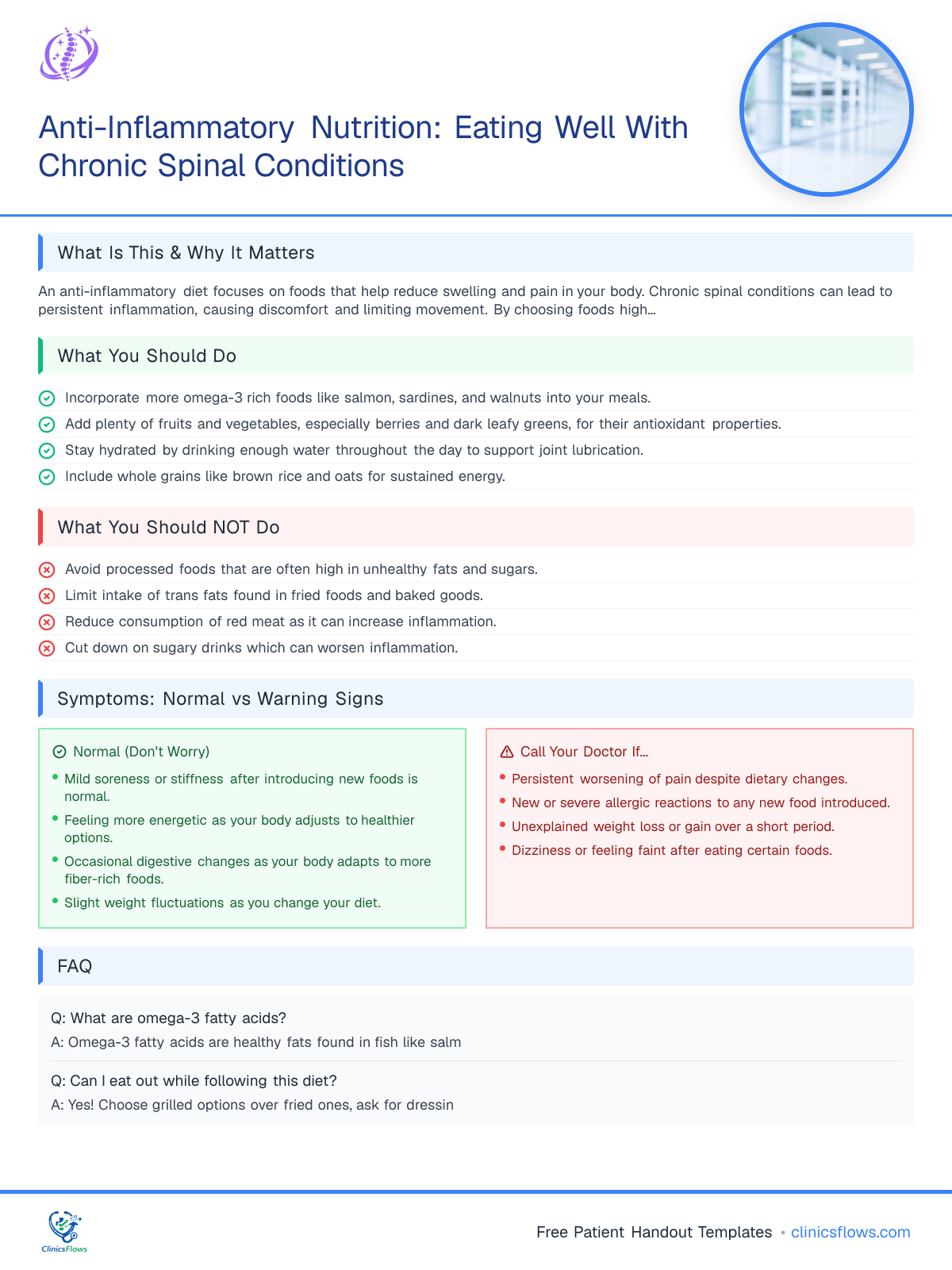 Anti-Inflammatory Nutrition: Eating Well With Chronic Spinal Conditions - patient handout preview