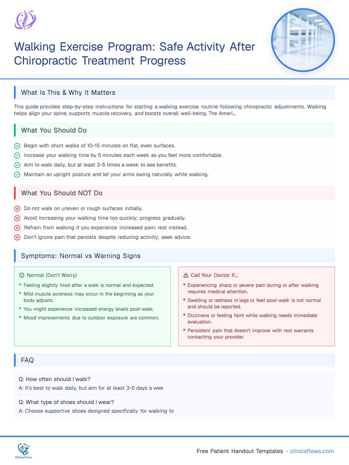 Walking Exercise Program: Safe Activity After Chiropractic Treatment Progress - patient handout preview