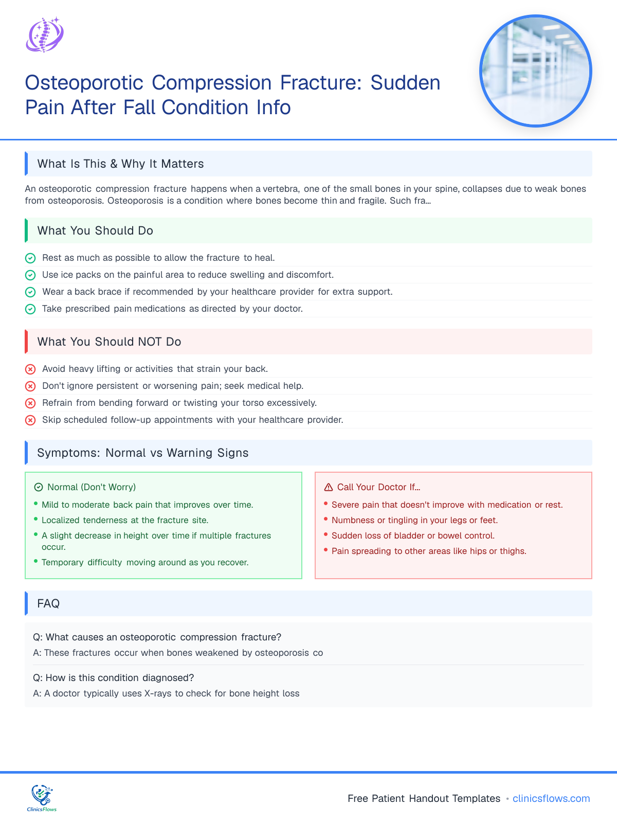 Osteoporotic Compression Fracture: Sudden Pain After Fall Condition Info - patient handout preview