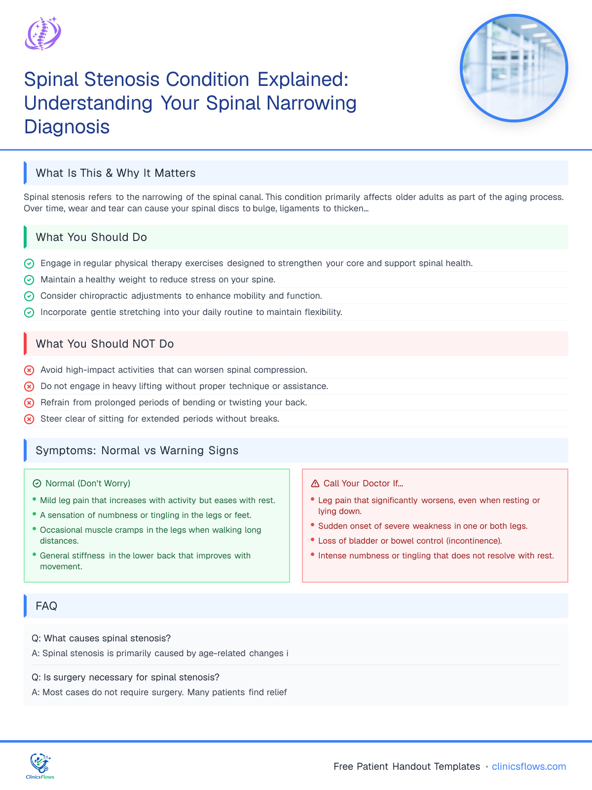 Spinal Stenosis Condition Explained: Understanding Your Spinal Narrowing Diagnosis - patient handout preview