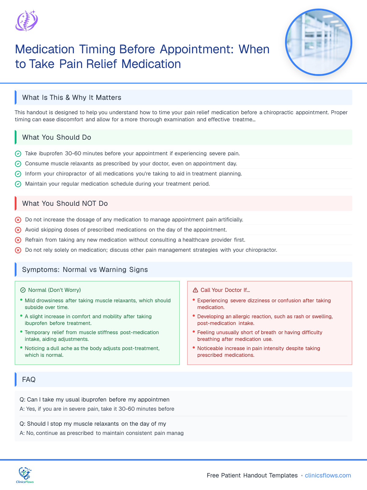 Medication Timing Before Appointment: When to Take Pain Relief Medication - patient handout preview