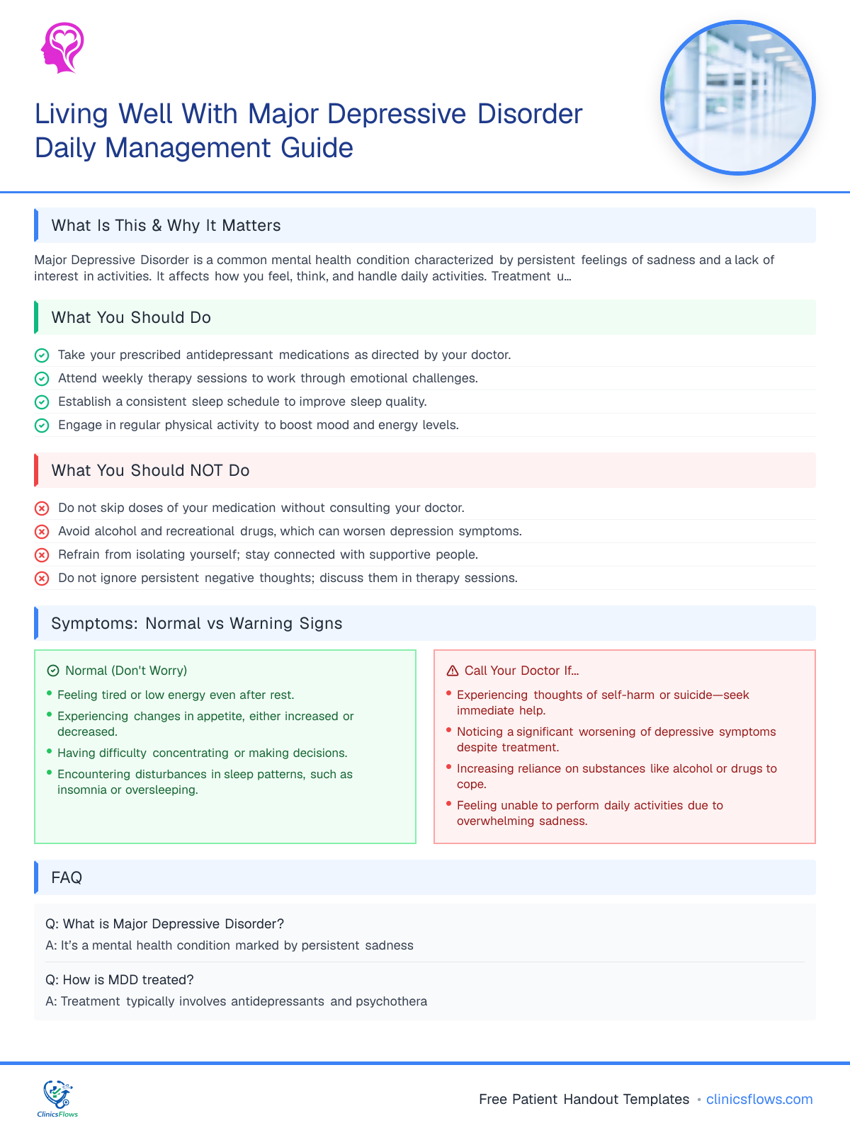 Living Well With Major Depressive Disorder Daily Management Guide - patient handout preview