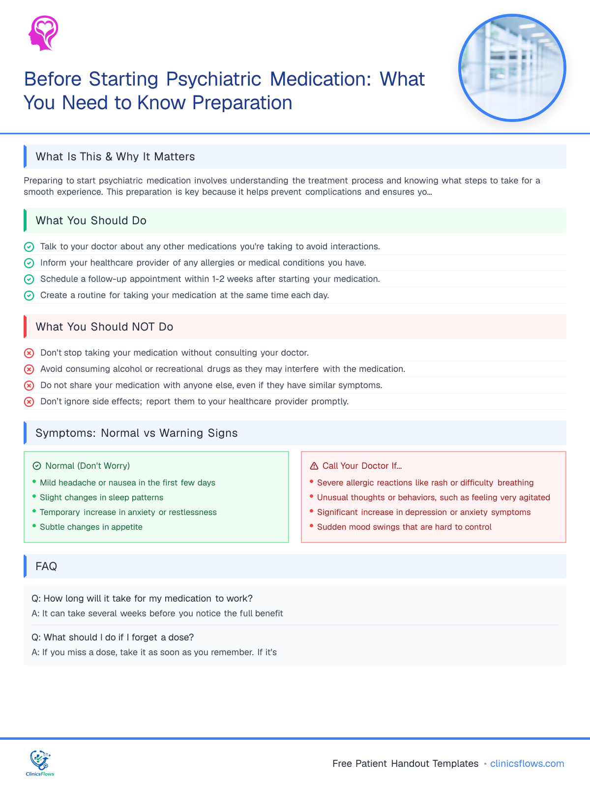 Before Starting Psychiatric Medication: What You Need to Know Preparation - patient handout preview
