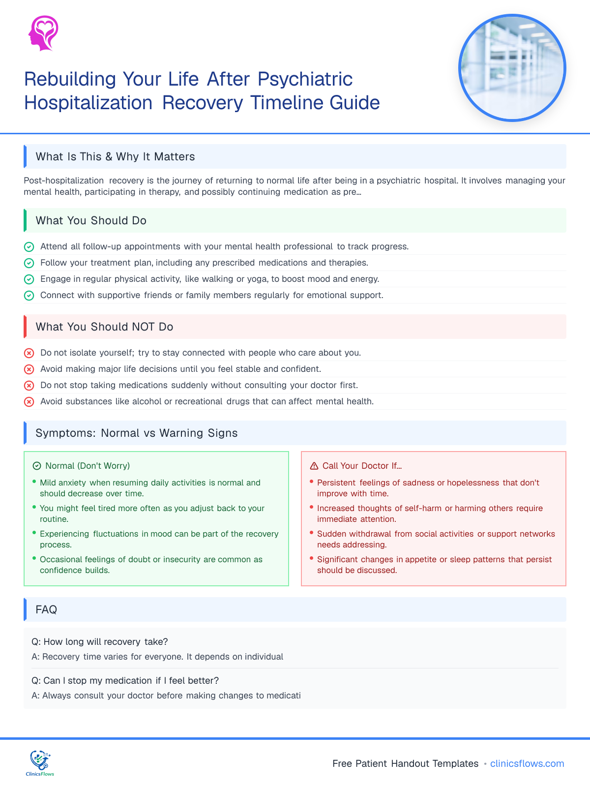Rebuilding Your Life After Psychiatric Hospitalization Recovery Timeline Guide - patient handout preview