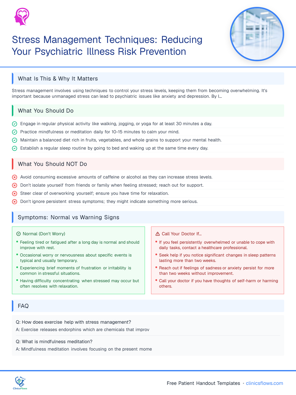 Stress Management Techniques: Reducing Your Psychiatric Illness Risk Prevention - patient handout preview