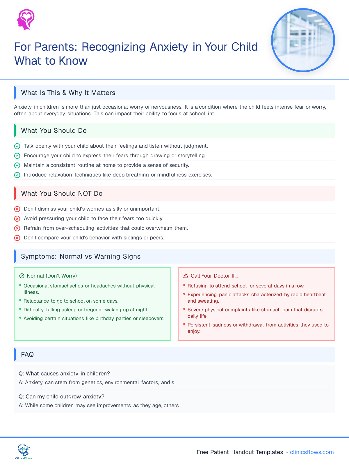For Parents: Recognizing Anxiety in Your Child What to Know - patient handout preview