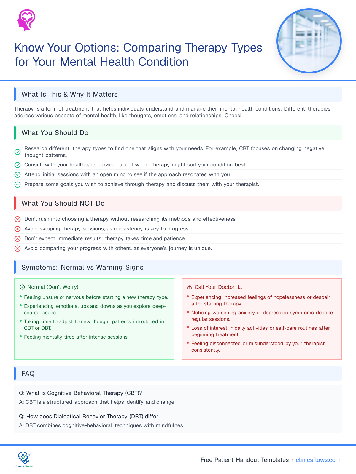 Know Your Options: Comparing Therapy Types for Your Mental Health Condition - patient handout preview