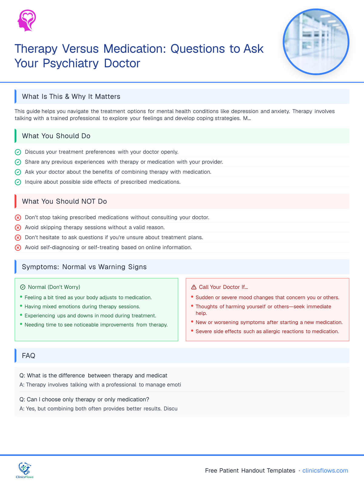 Therapy Versus Medication: Questions to Ask Your Psychiatry Doctor - patient handout preview