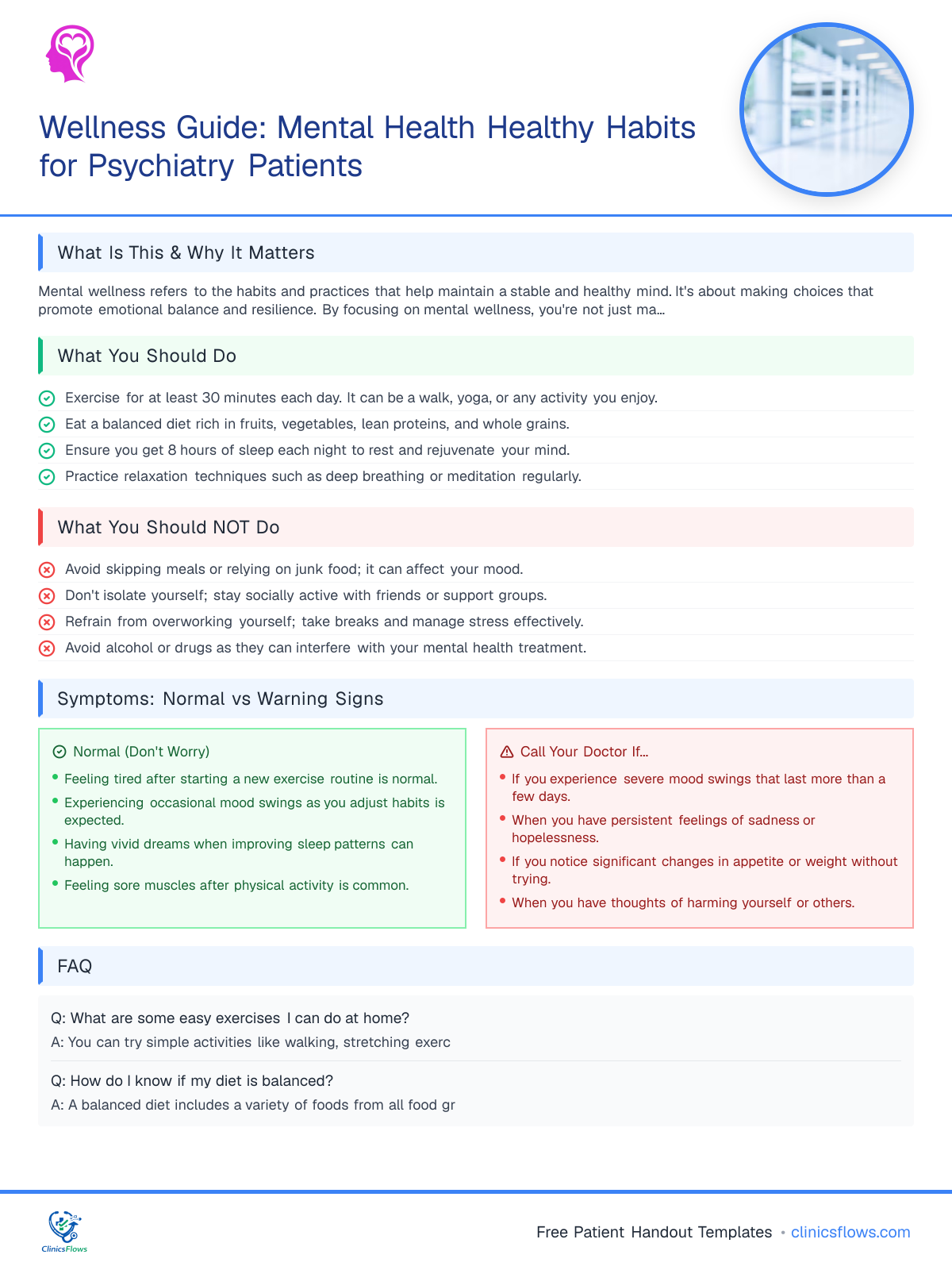 Wellness Guide: Mental Health Healthy Habits for Psychiatry Patients - patient handout preview
