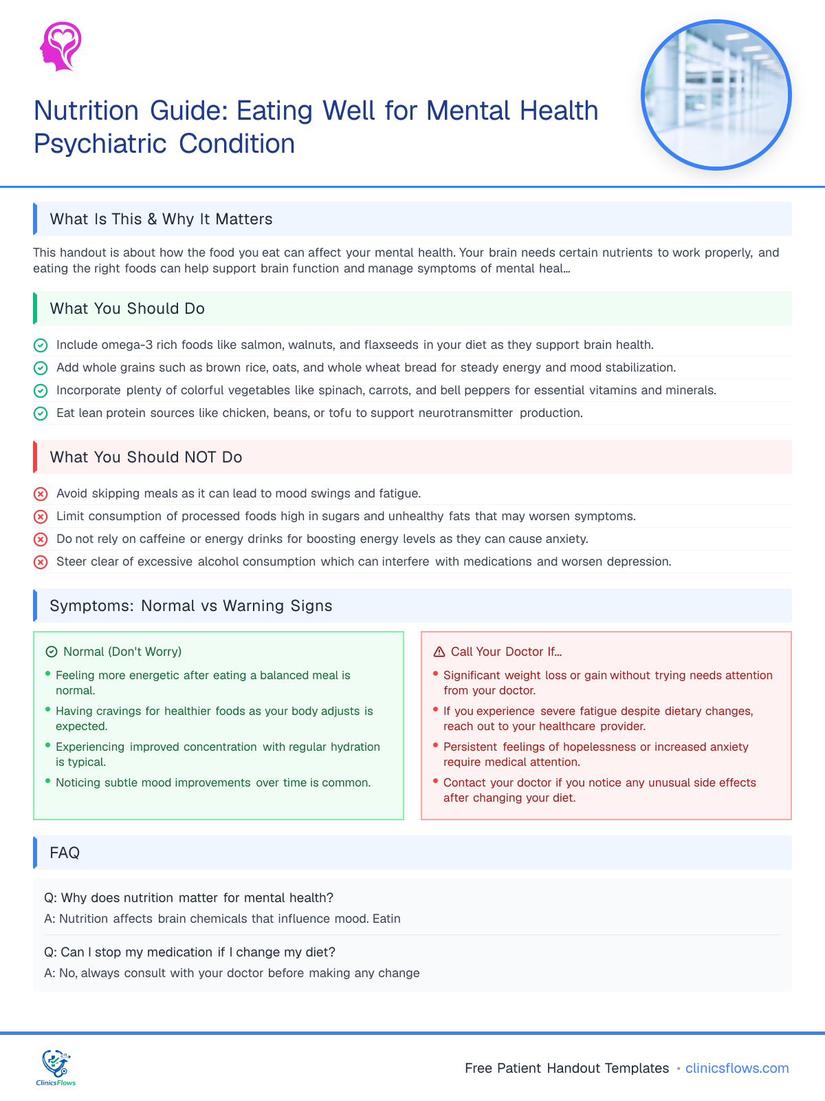 Nutrition Guide: Eating Well for Mental Health Psychiatric Condition - patient handout preview