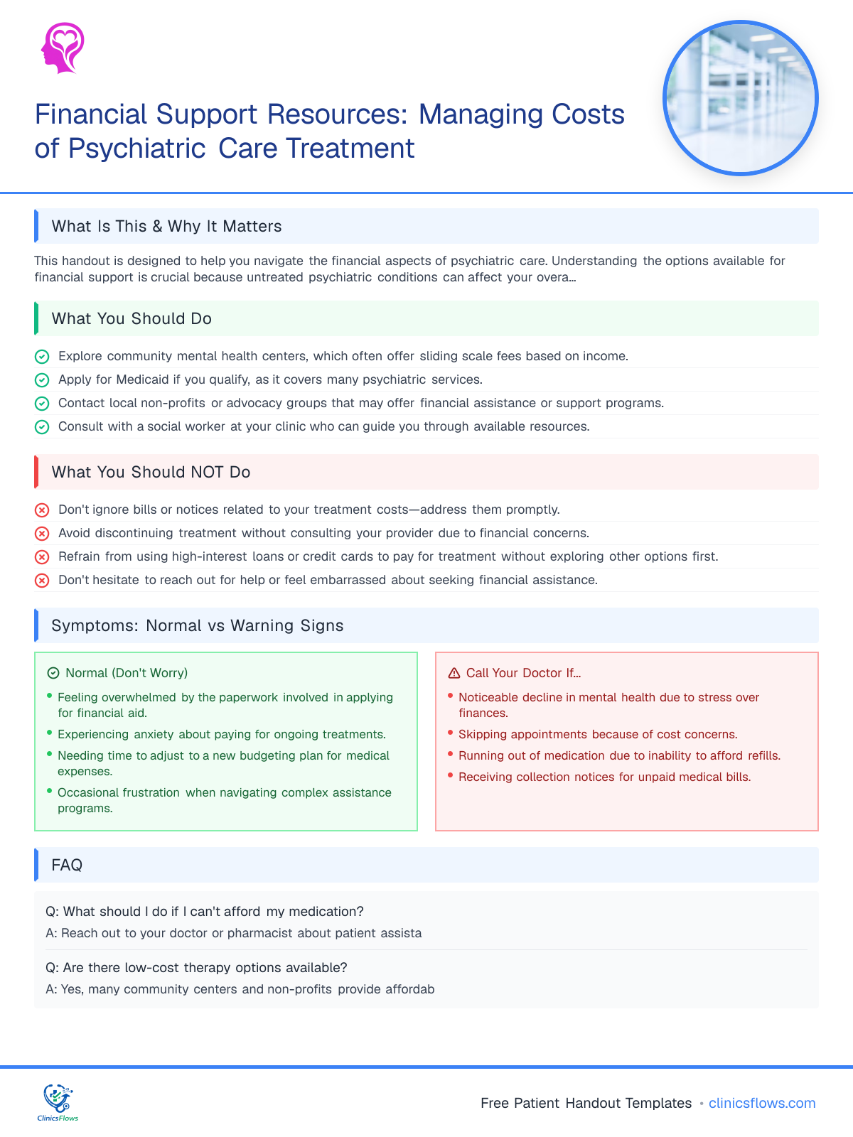 Financial Support Resources: Managing Costs of Psychiatric Care Treatment - patient handout preview