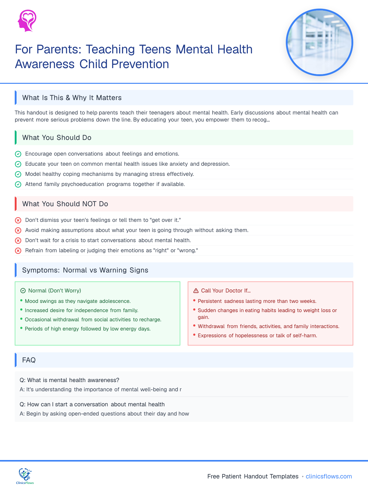 For Parents: Teaching Teens Mental Health Awareness Child Prevention - patient handout preview