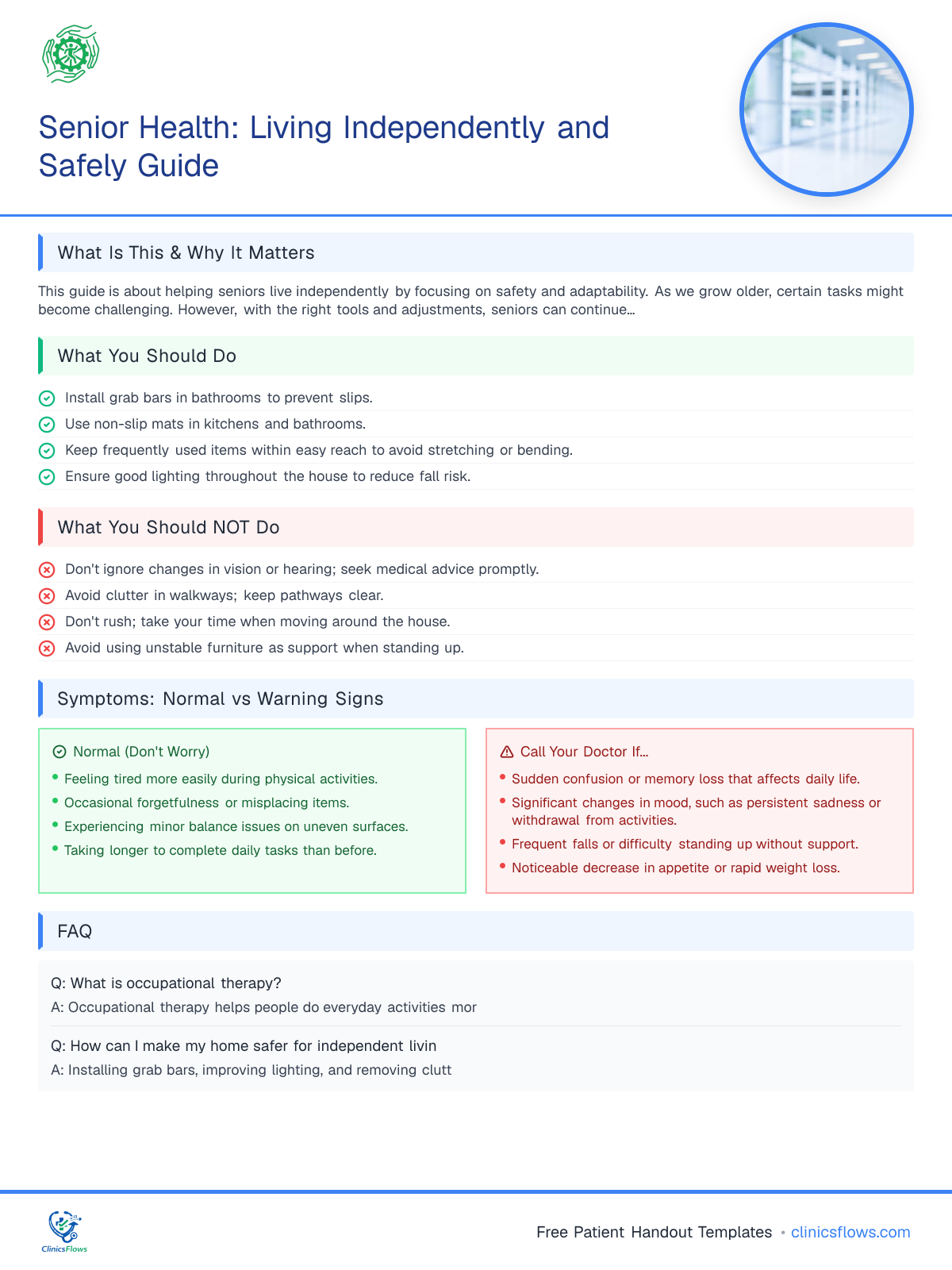 Senior Health: Living Independently and Safely Guide - patient handout preview