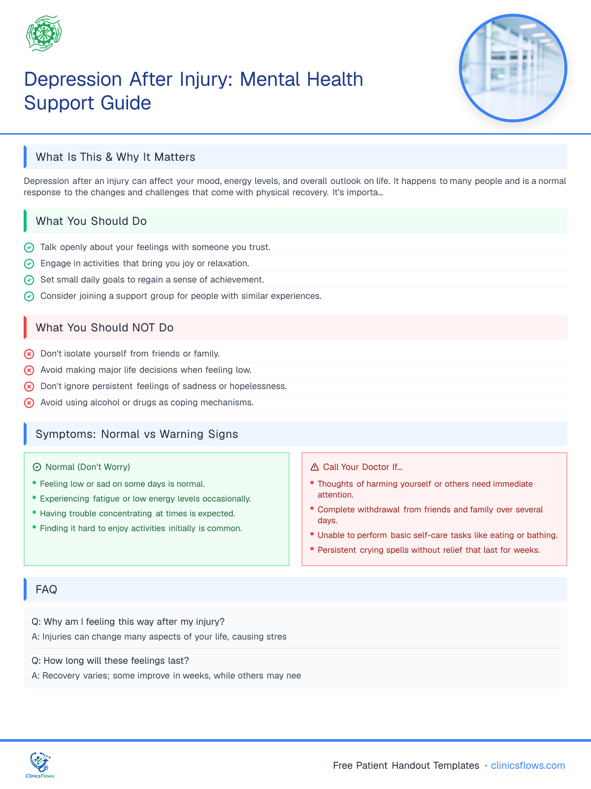 Depression After Injury: Mental Health Support Guide - patient handout preview