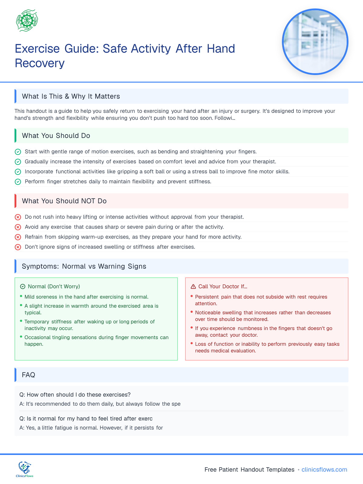 Exercise Guide: Safe Activity After Hand Recovery - patient handout preview