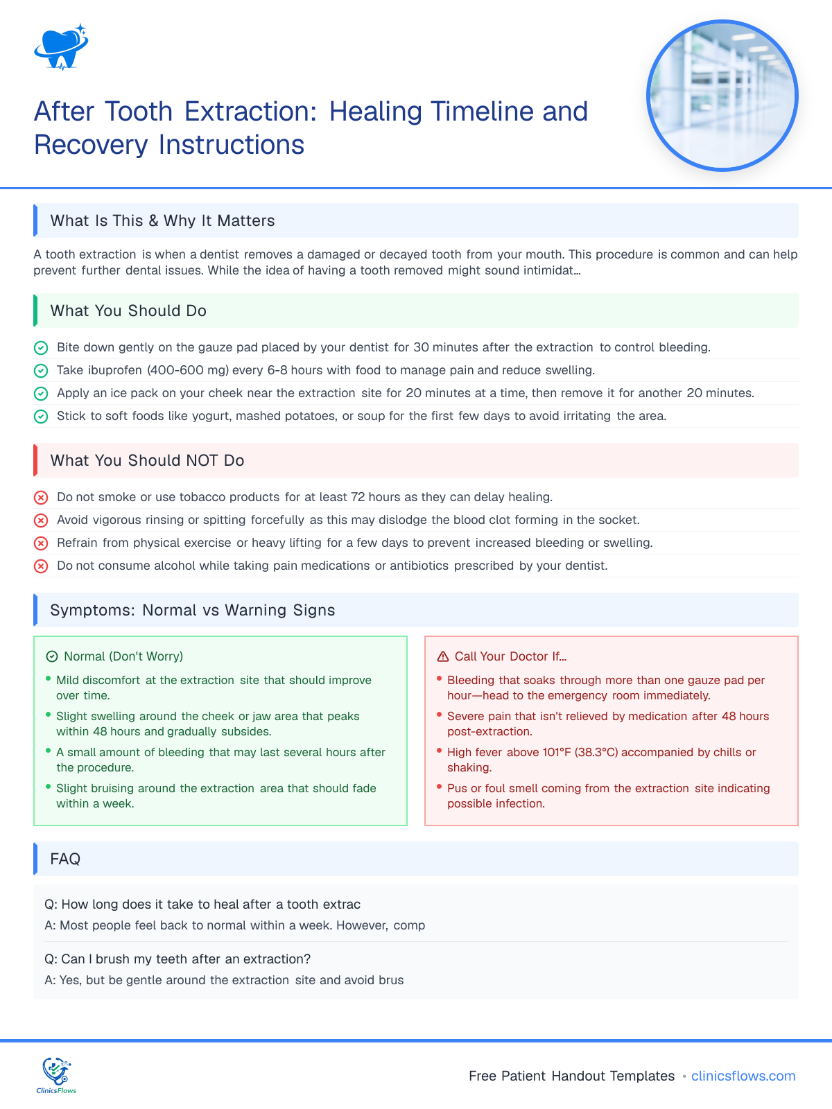 After Tooth Extraction: Healing Timeline and Recovery Instructions - patient handout preview