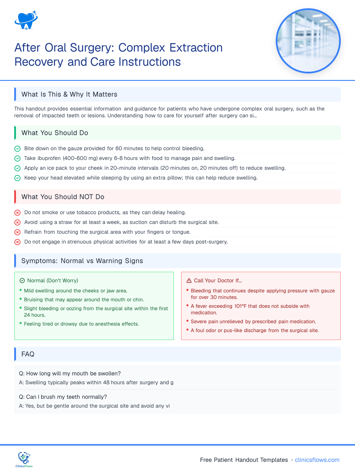 After Oral Surgery: Complex Extraction Recovery and Care Instructions - patient handout preview