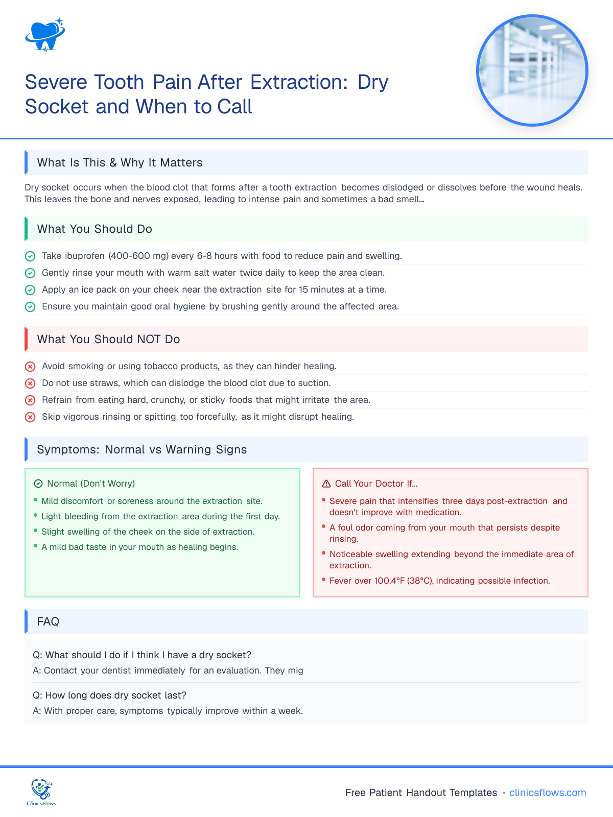 Severe Tooth Pain After Extraction: Dry Socket and When to Call - patient handout preview