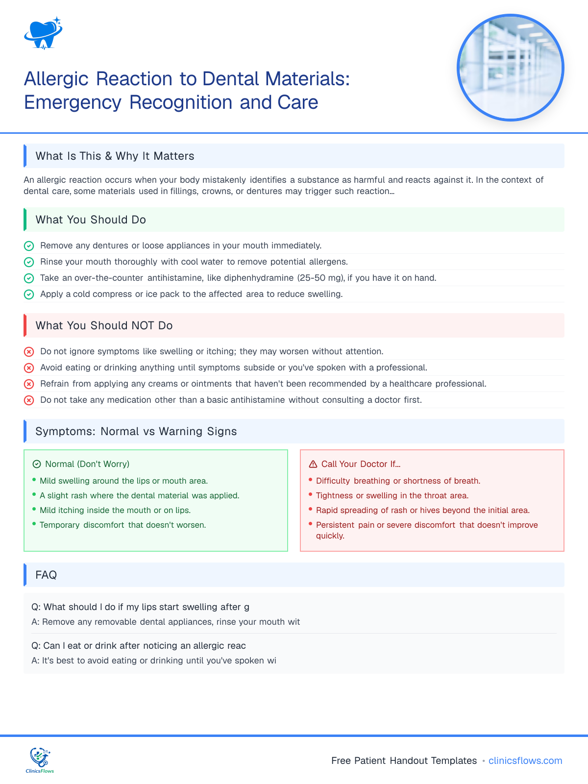 Allergic Reaction to Dental Materials: Emergency Recognition and Care - patient handout preview