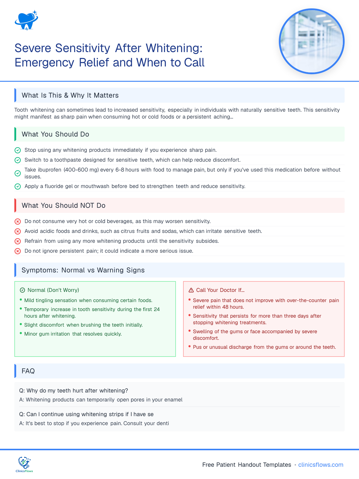 Severe Sensitivity After Whitening: Emergency Relief and When to Call - patient handout preview