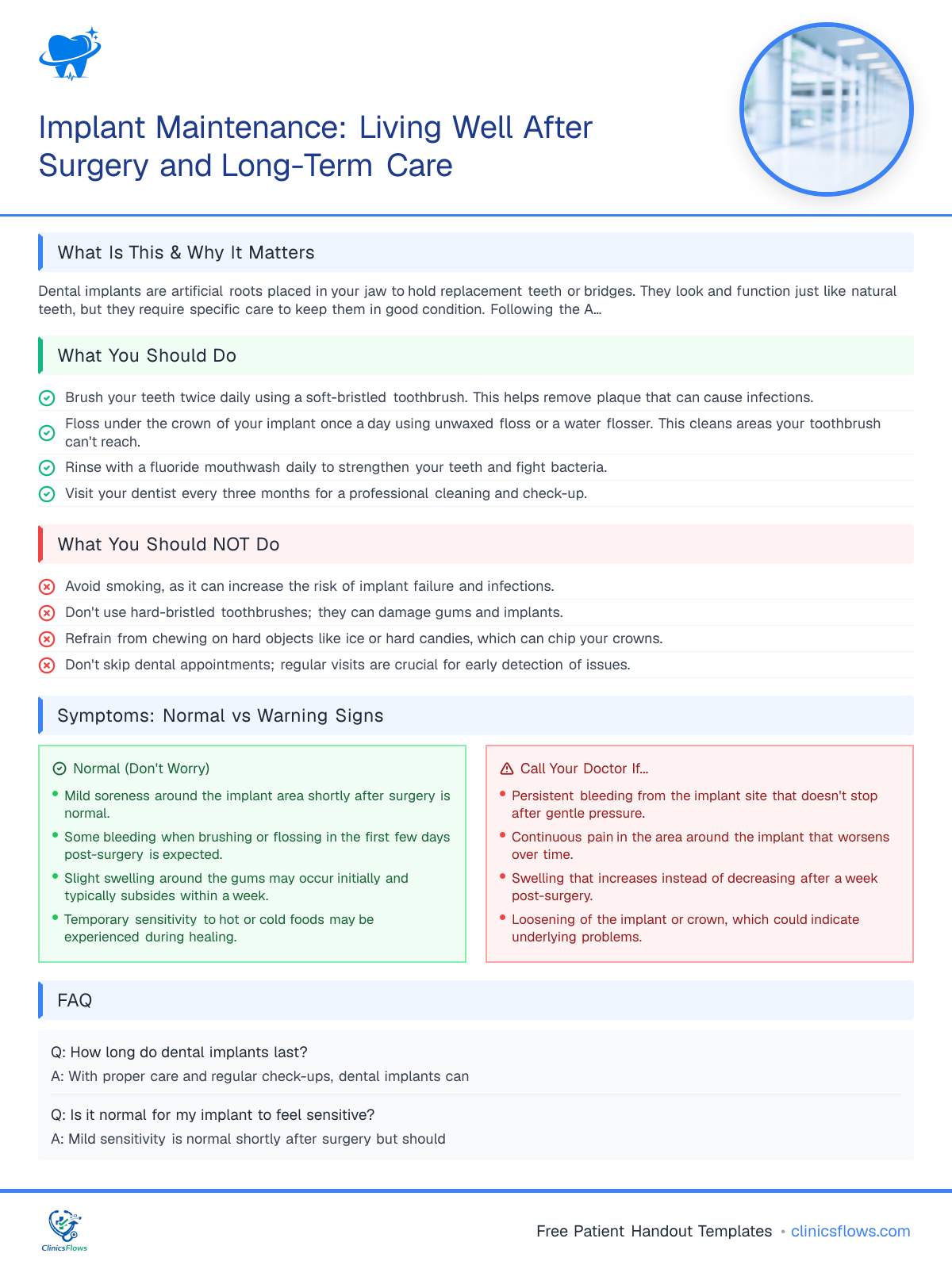 Implant Maintenance: Living Well After Surgery and Long-Term Care - patient handout preview