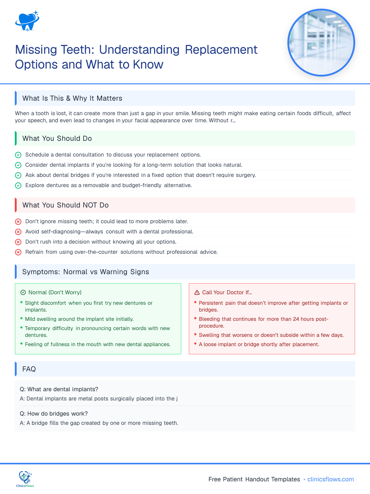 Missing Teeth: Understanding Replacement Options and What to Know - patient handout preview