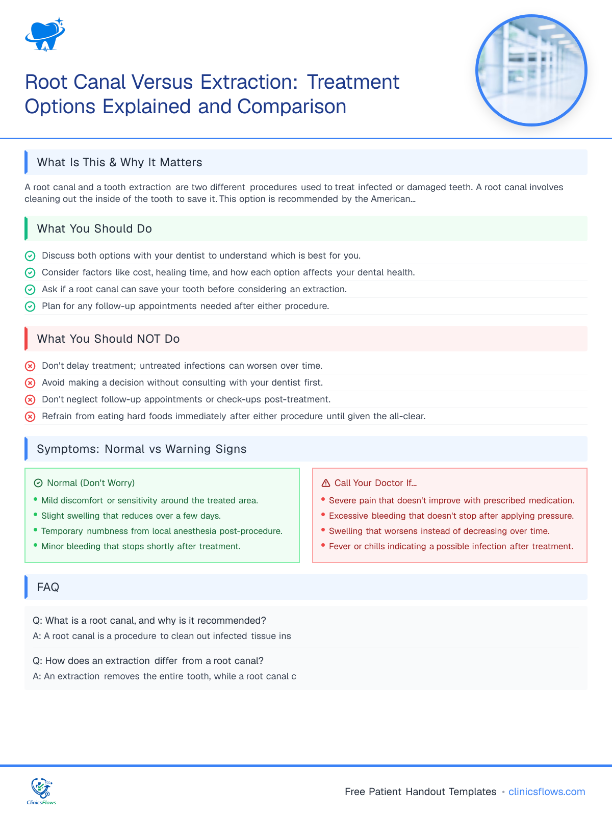 Root Canal Versus Extraction: Treatment Options Explained and Comparison - patient handout preview