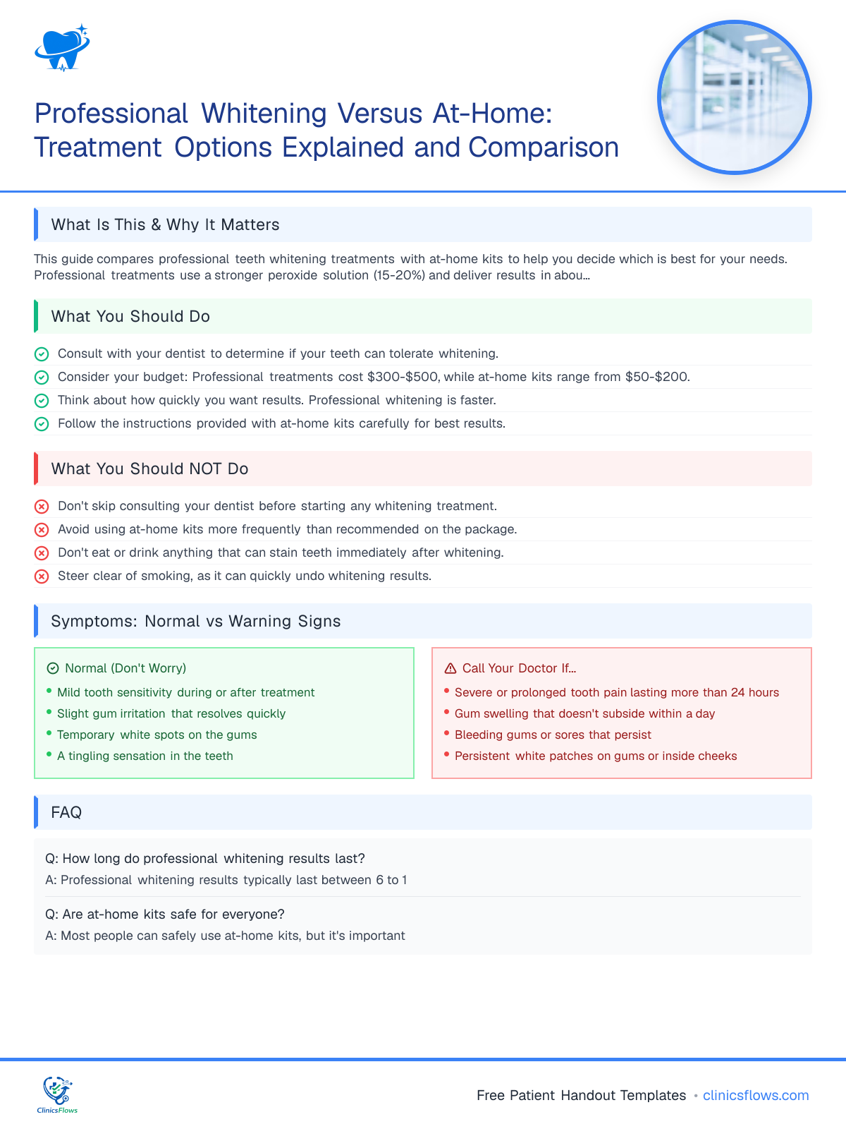 Professional Whitening Versus At-Home: Treatment Options Explained and Comparison - patient handout preview
