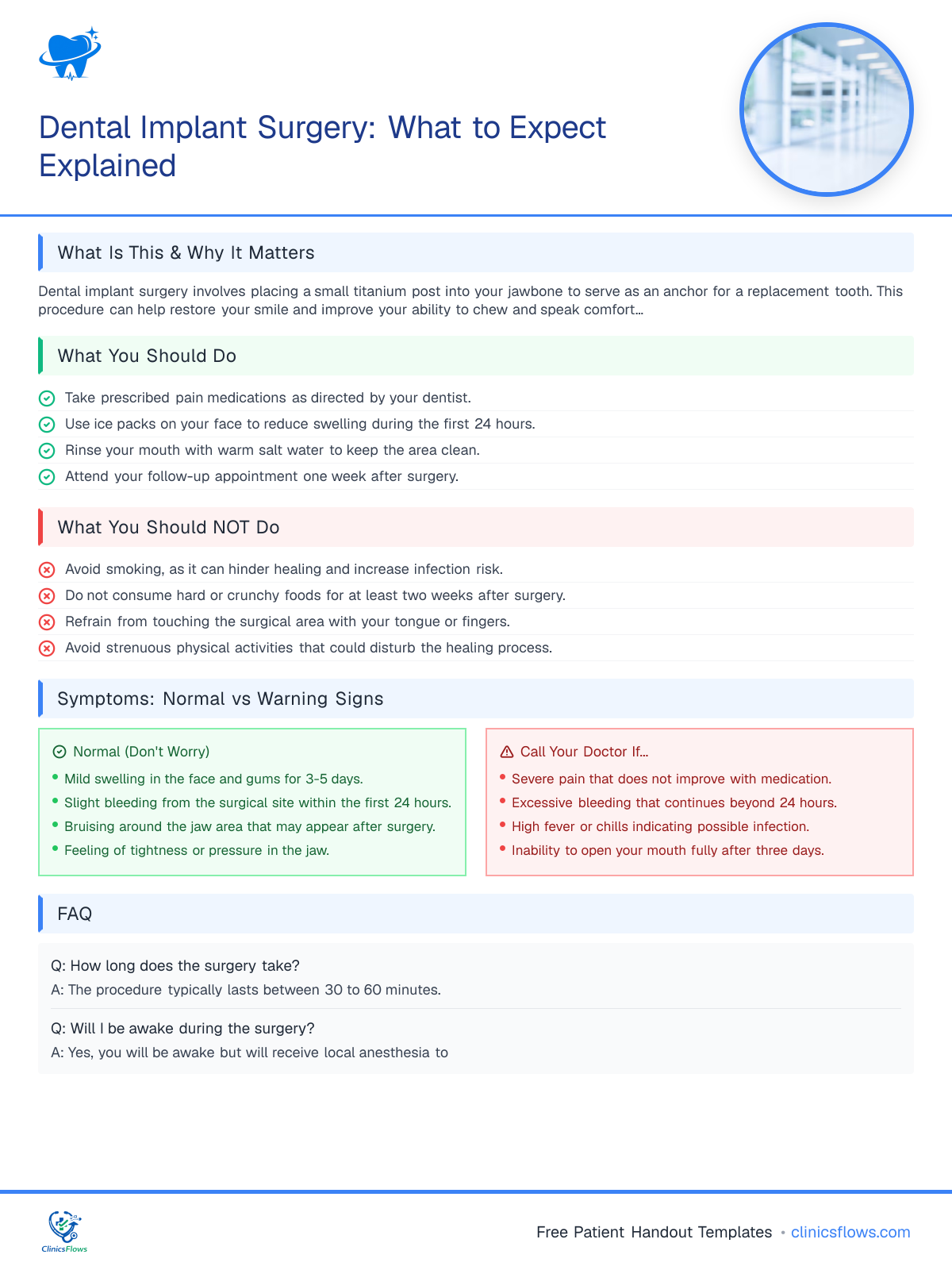 Dental Implant Surgery: What to Expect Explained - patient handout preview