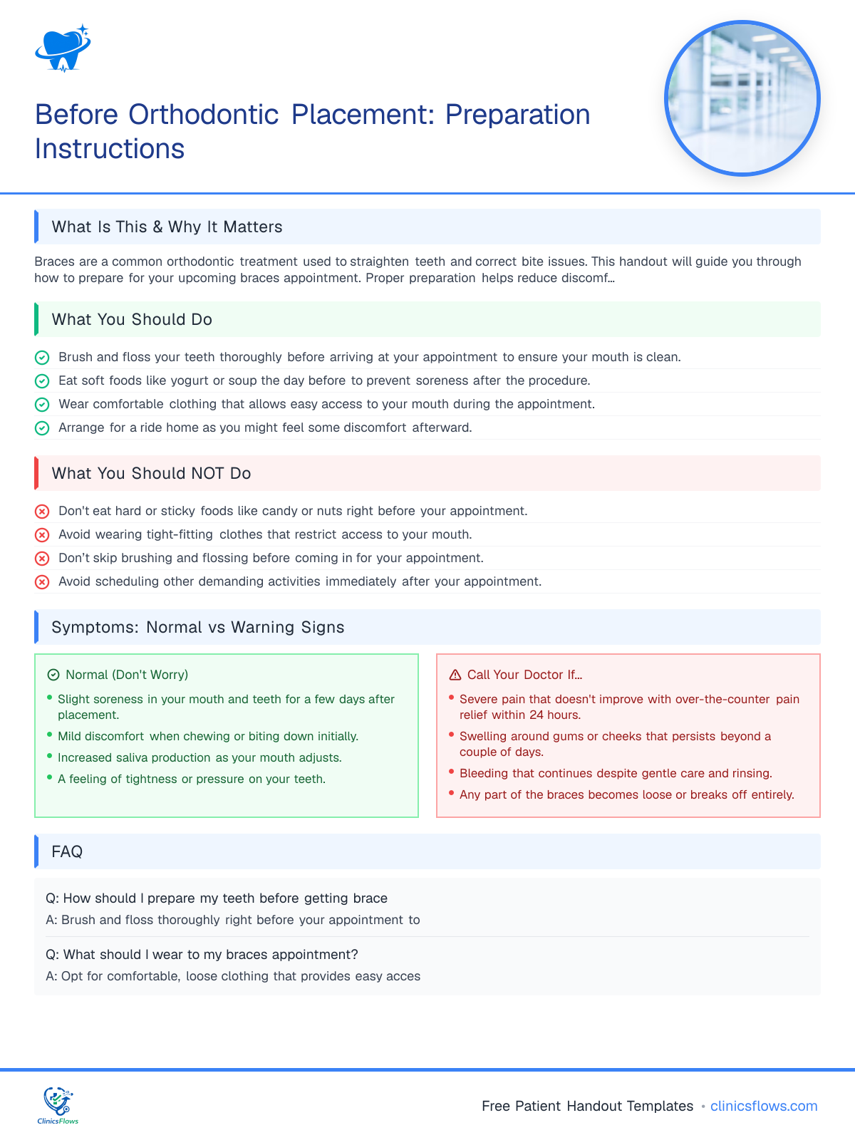 Before Orthodontic Placement: Preparation Instructions - patient handout preview