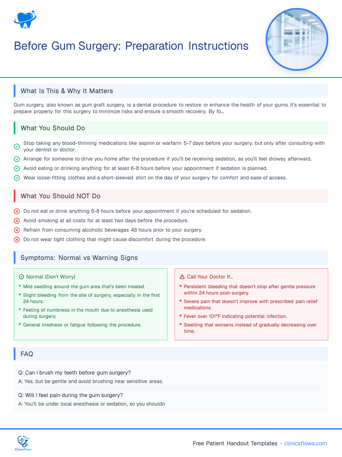 Before Gum Surgery: Preparation Instructions - patient handout preview