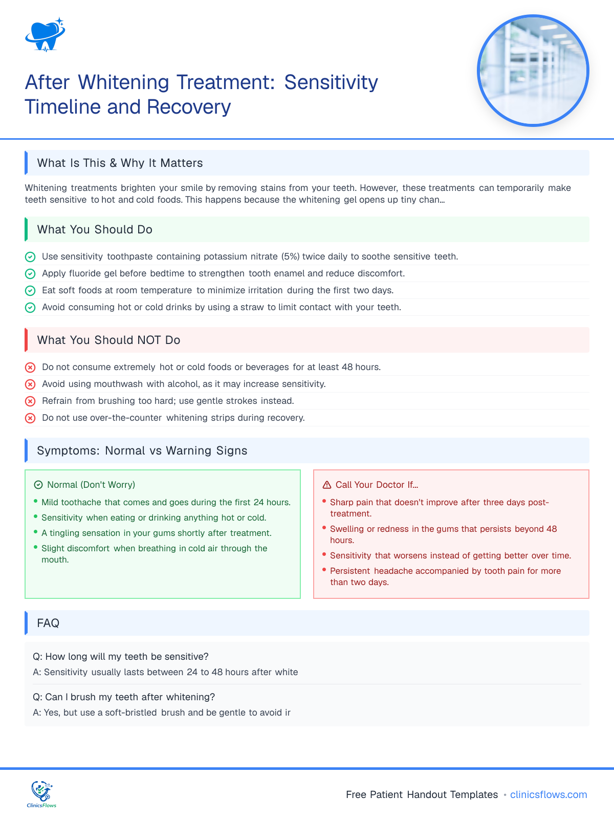 After Whitening Treatment: Sensitivity Timeline and Recovery - patient handout preview