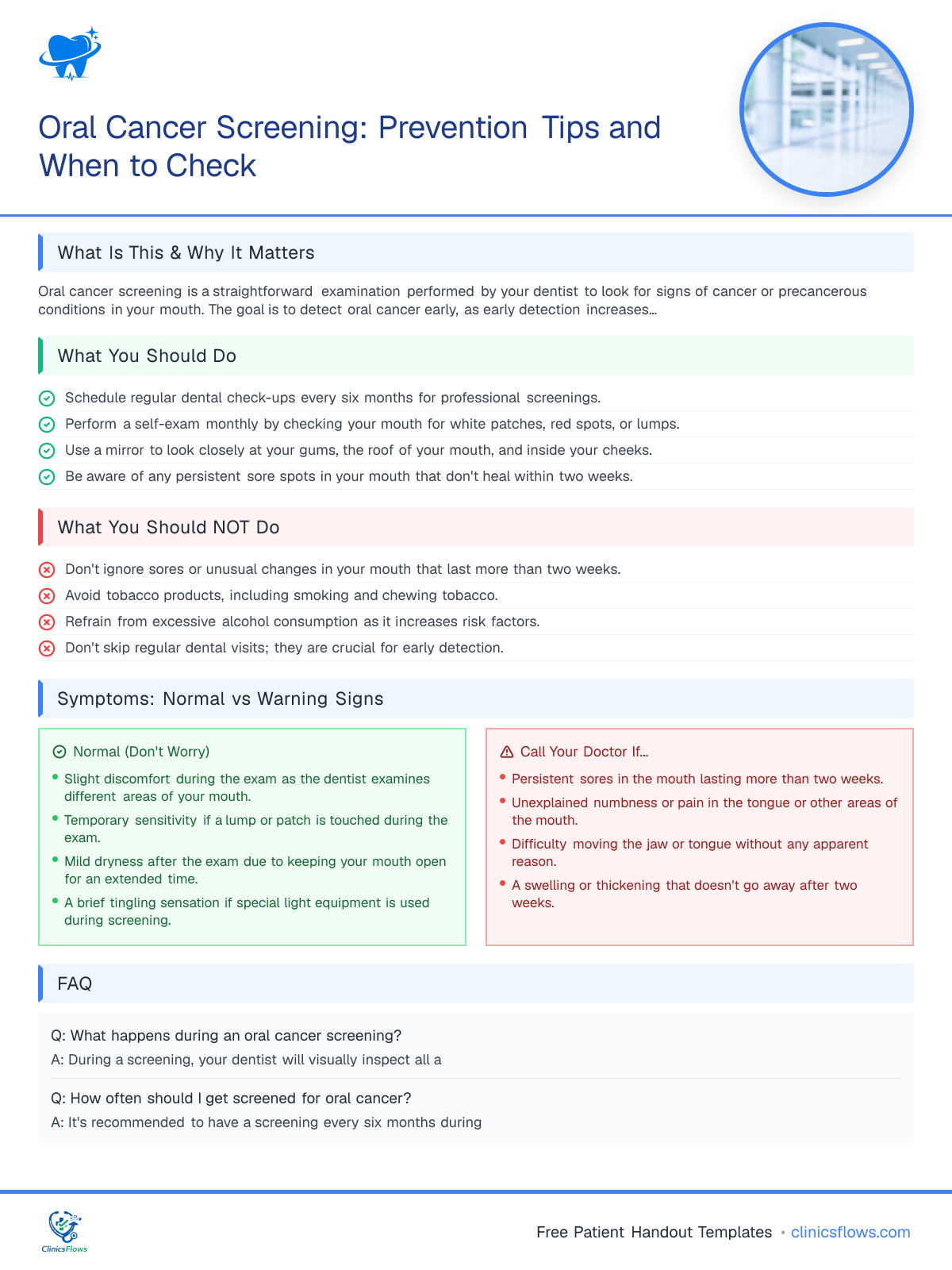 Oral Cancer Screening: Prevention Tips and When to Check - patient handout preview
