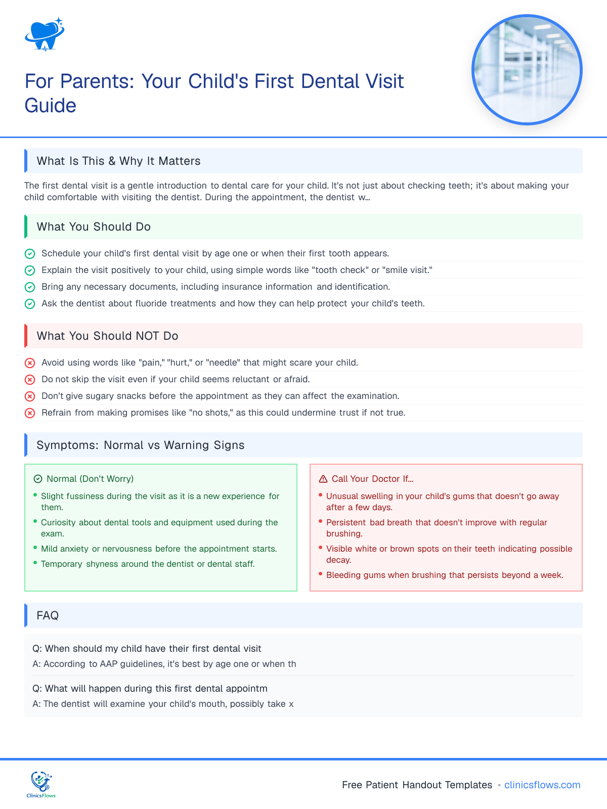 For Parents: Your Child's First Dental Visit Guide - patient handout preview