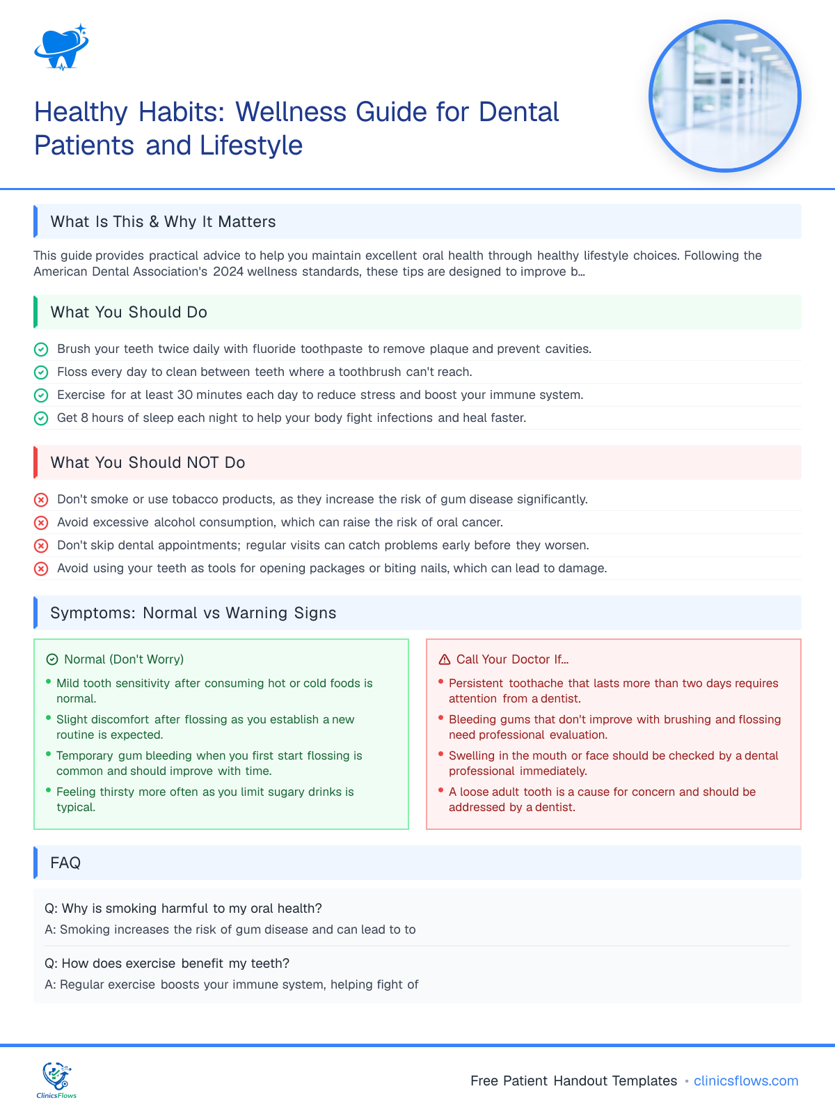 Healthy Habits: Wellness Guide for Dental Patients and Lifestyle - patient handout preview