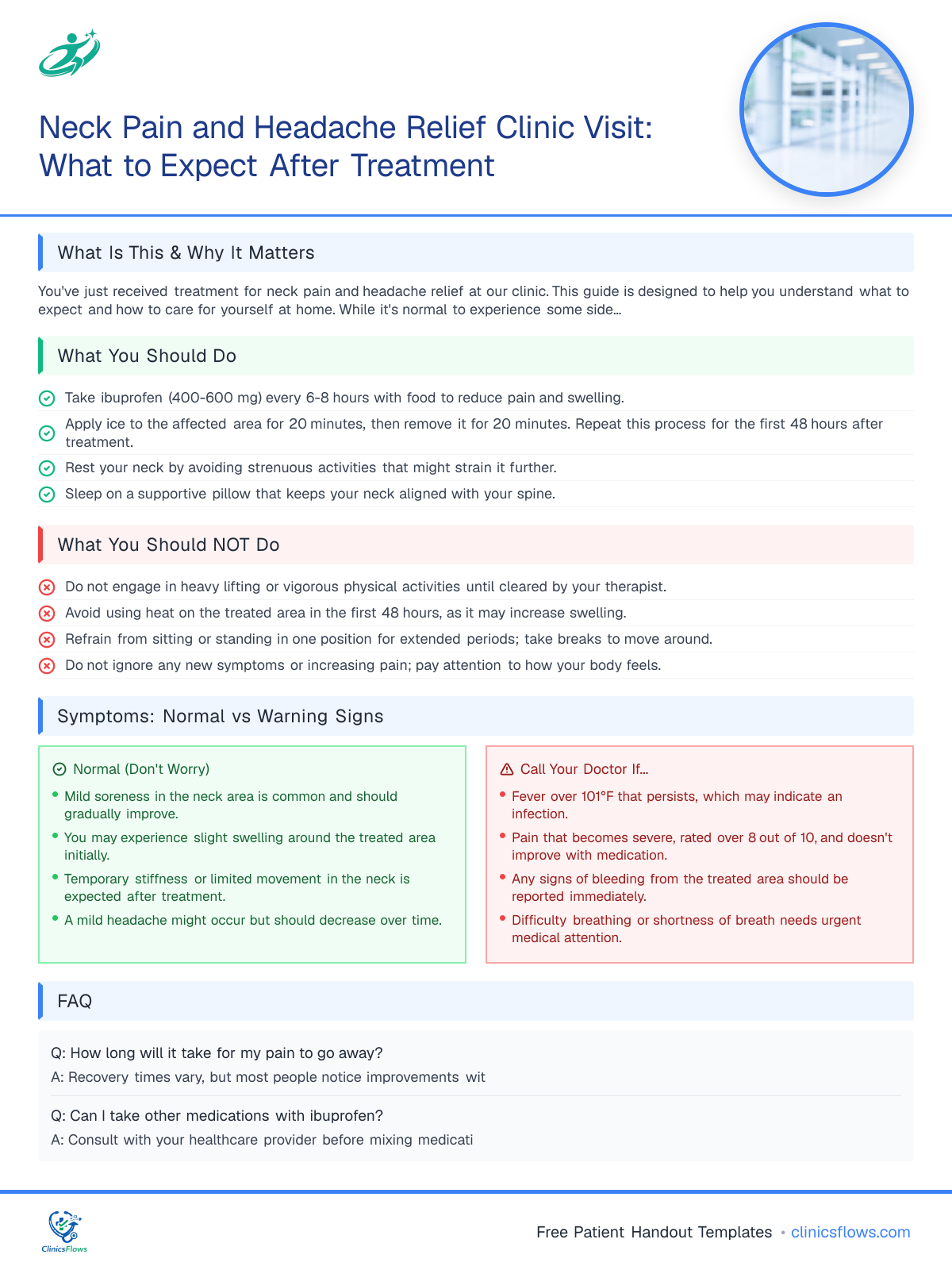 Neck Pain and Headache Relief Clinic Visit: What to Expect After Treatment - patient handout preview