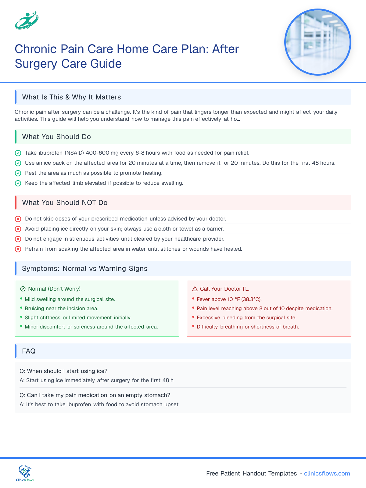 Chronic Pain Care Home Care Plan: After Surgery Care Guide - patient handout preview