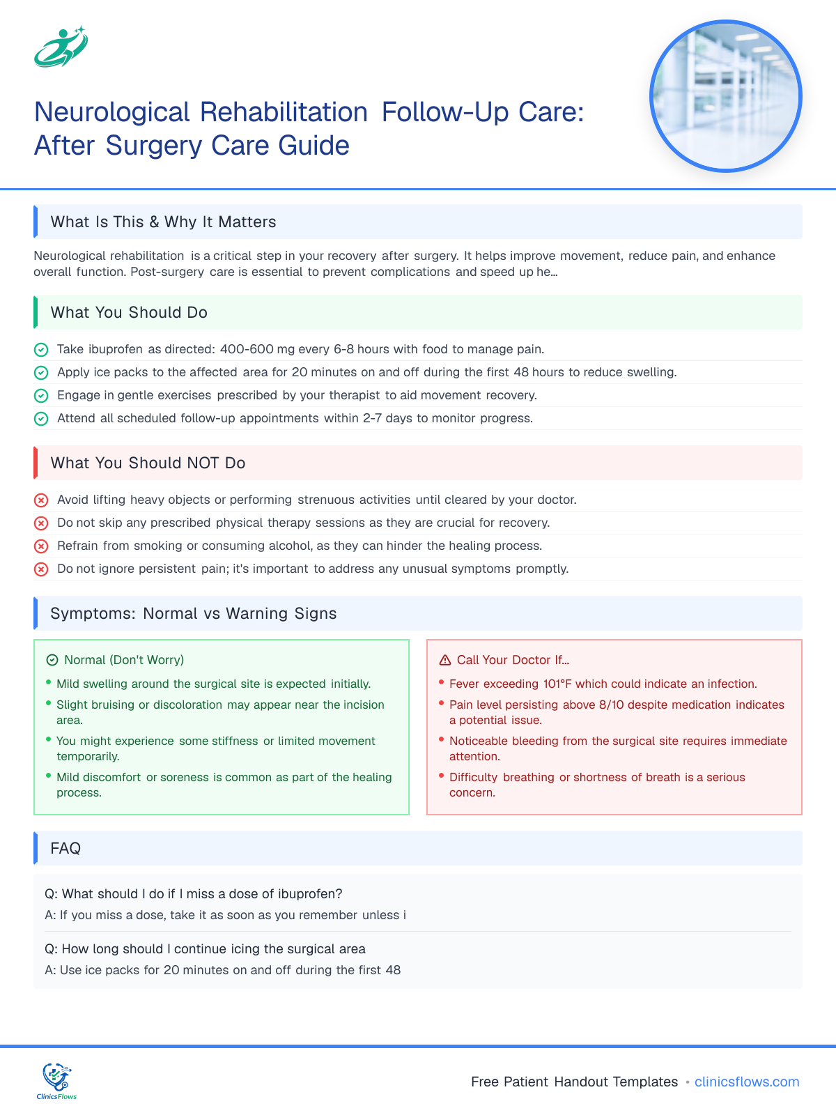 Neurological Rehabilitation Follow-Up Care: After Surgery Care Guide - patient handout preview