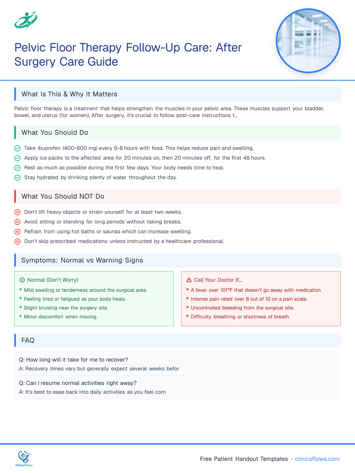 Pelvic Floor Therapy Follow-Up Care: After Surgery Care Guide - patient handout preview