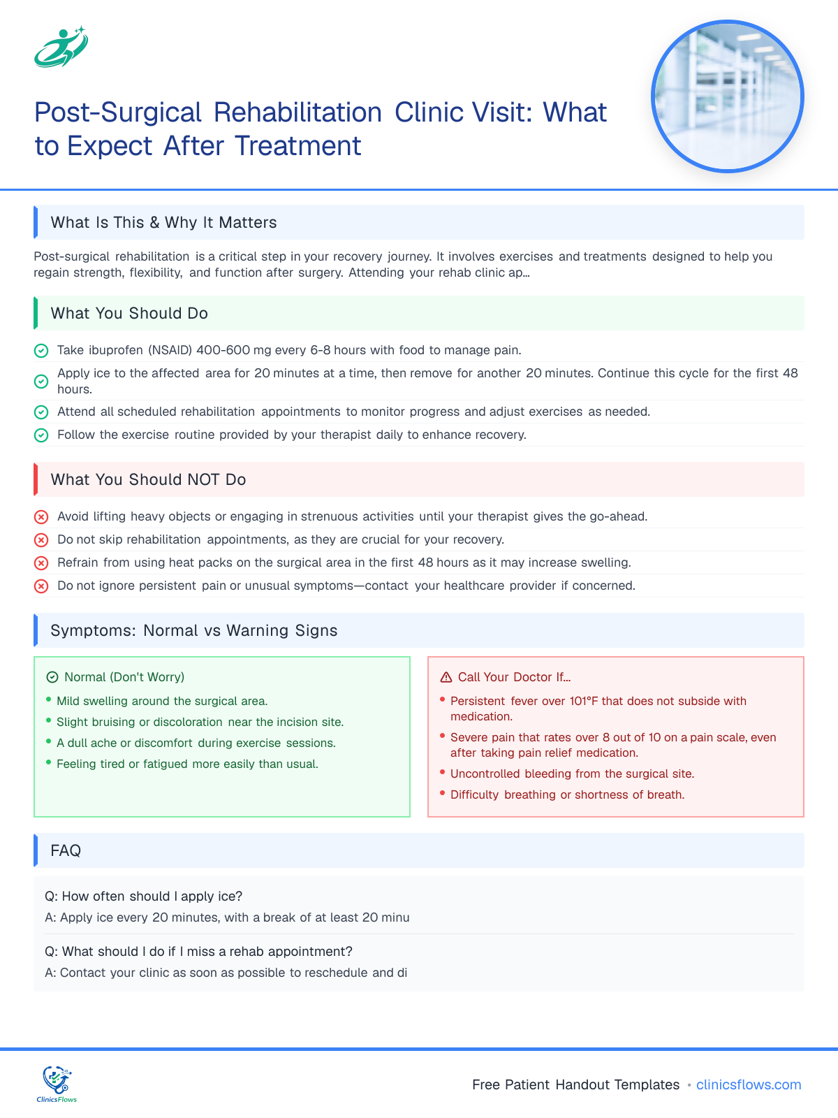 Post-Surgical Rehabilitation Clinic Visit: What to Expect After Treatment - patient handout preview