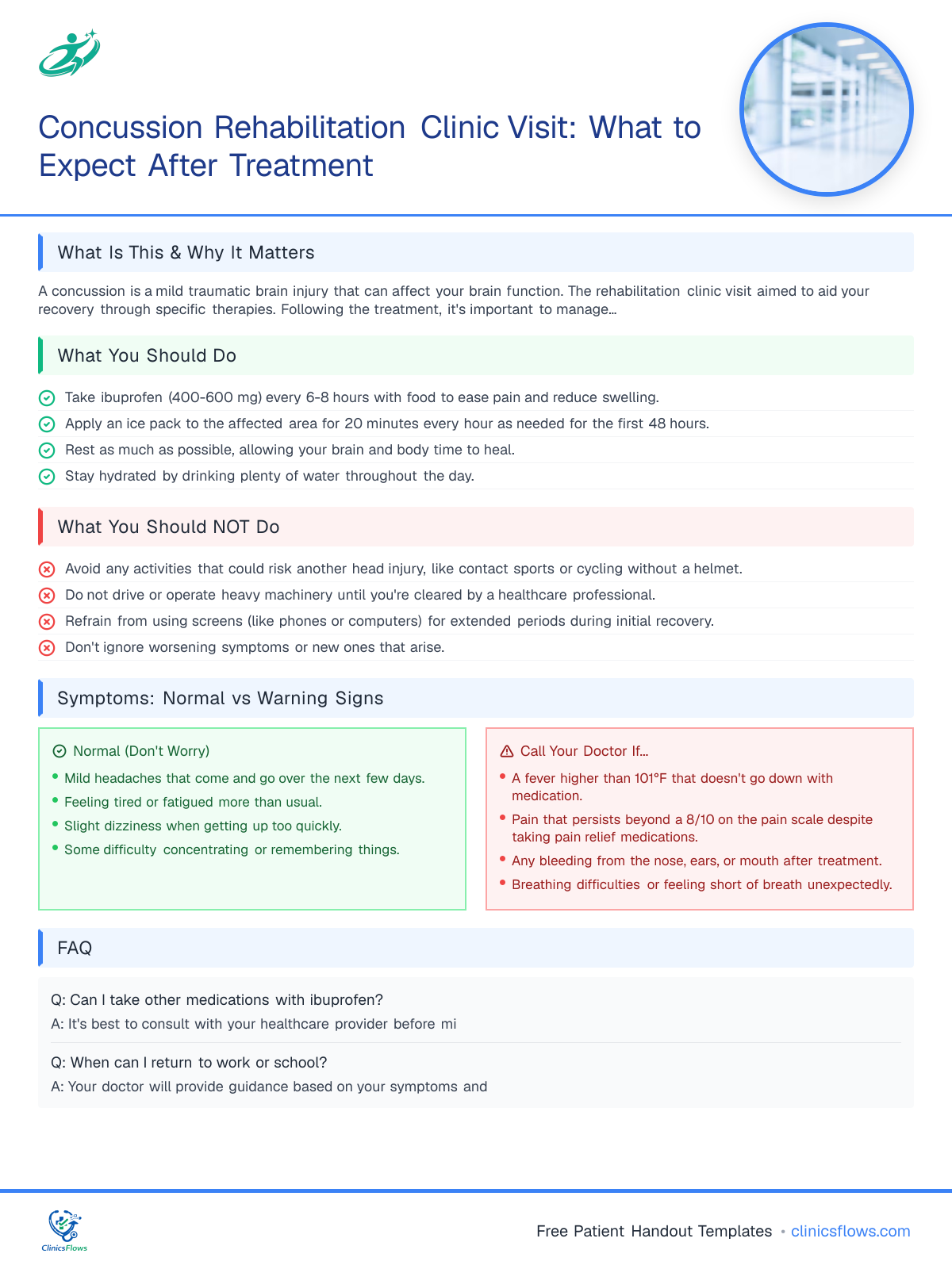 Concussion Rehabilitation Clinic Visit: What to Expect After Treatment - patient handout preview