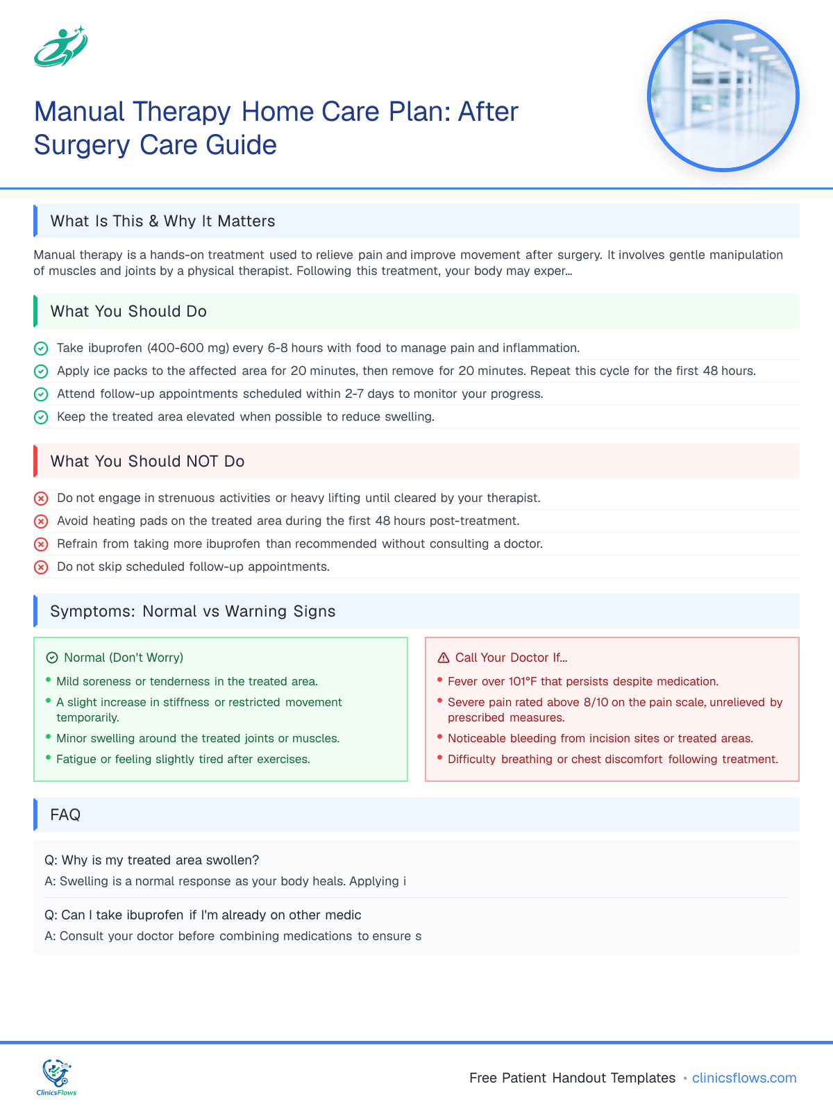 Manual Therapy Home Care Plan: After Surgery Care Guide - patient handout preview