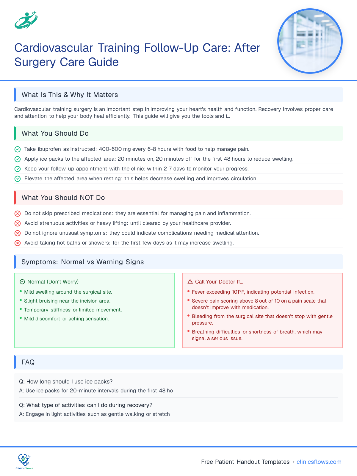 Cardiovascular Training Follow-Up Care: After Surgery Care Guide - patient handout preview