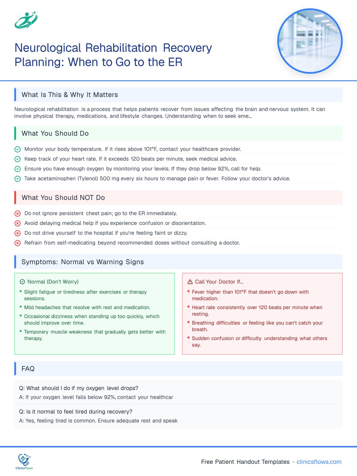 Neurological Rehabilitation Recovery Planning: When to Go to the ER - patient handout preview