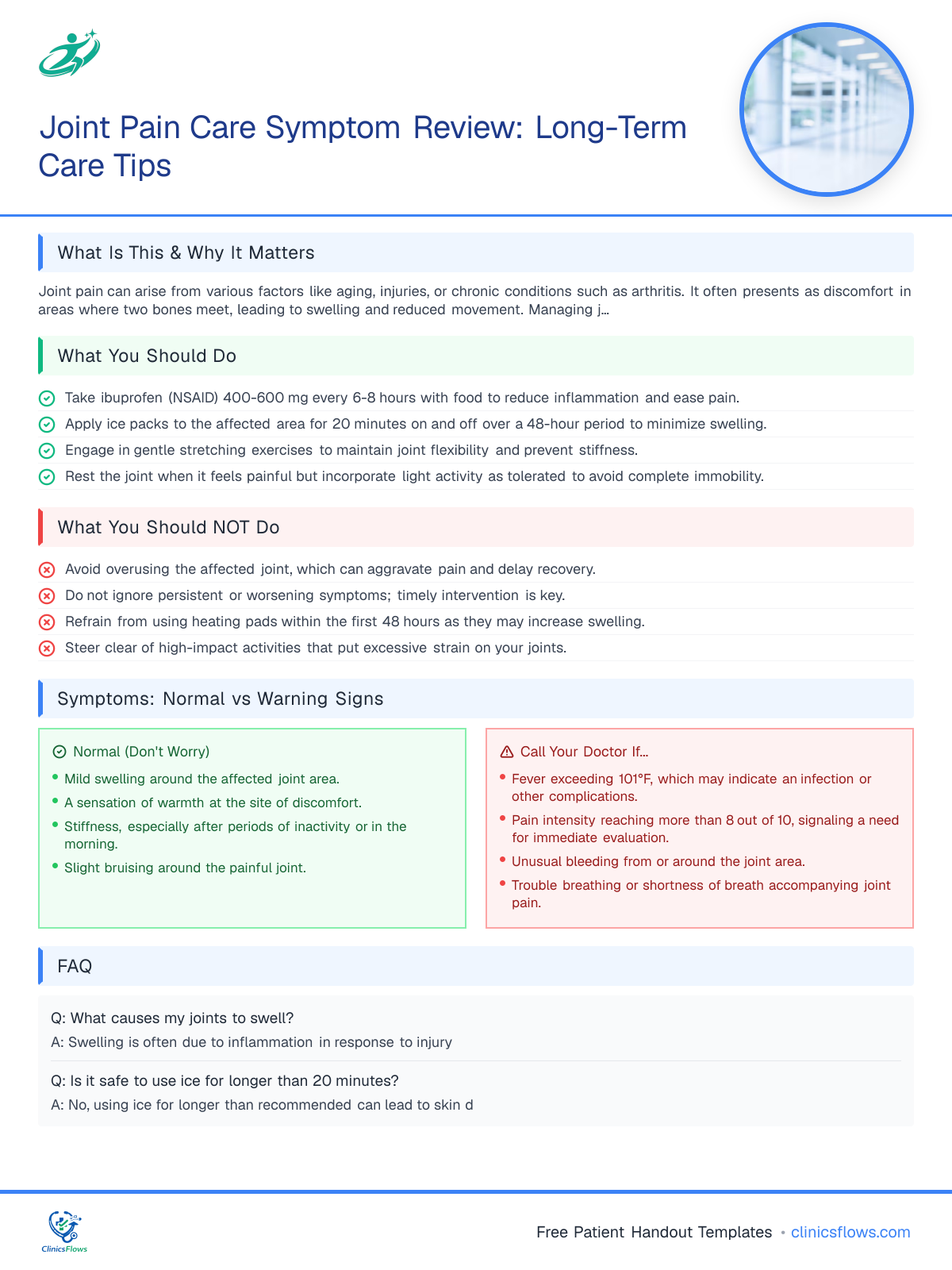 Joint Pain Care Symptom Review: Long-Term Care Tips - patient handout preview