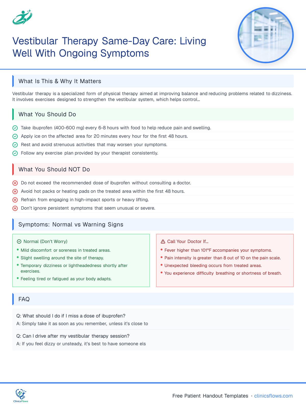 Vestibular Therapy Same-Day Care: Living Well With Ongoing Symptoms - patient handout preview