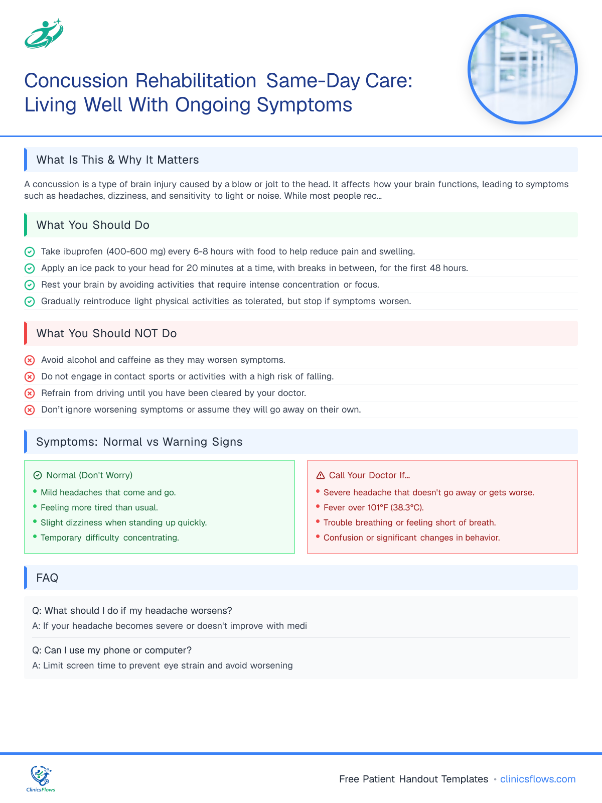 Concussion Rehabilitation Same-Day Care: Living Well With Ongoing Symptoms - patient handout preview
