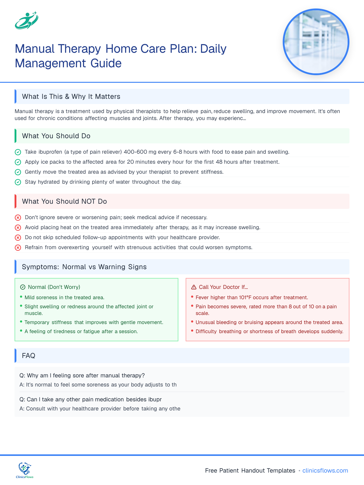 Manual Therapy Home Care Plan: Daily Management Guide - patient handout preview