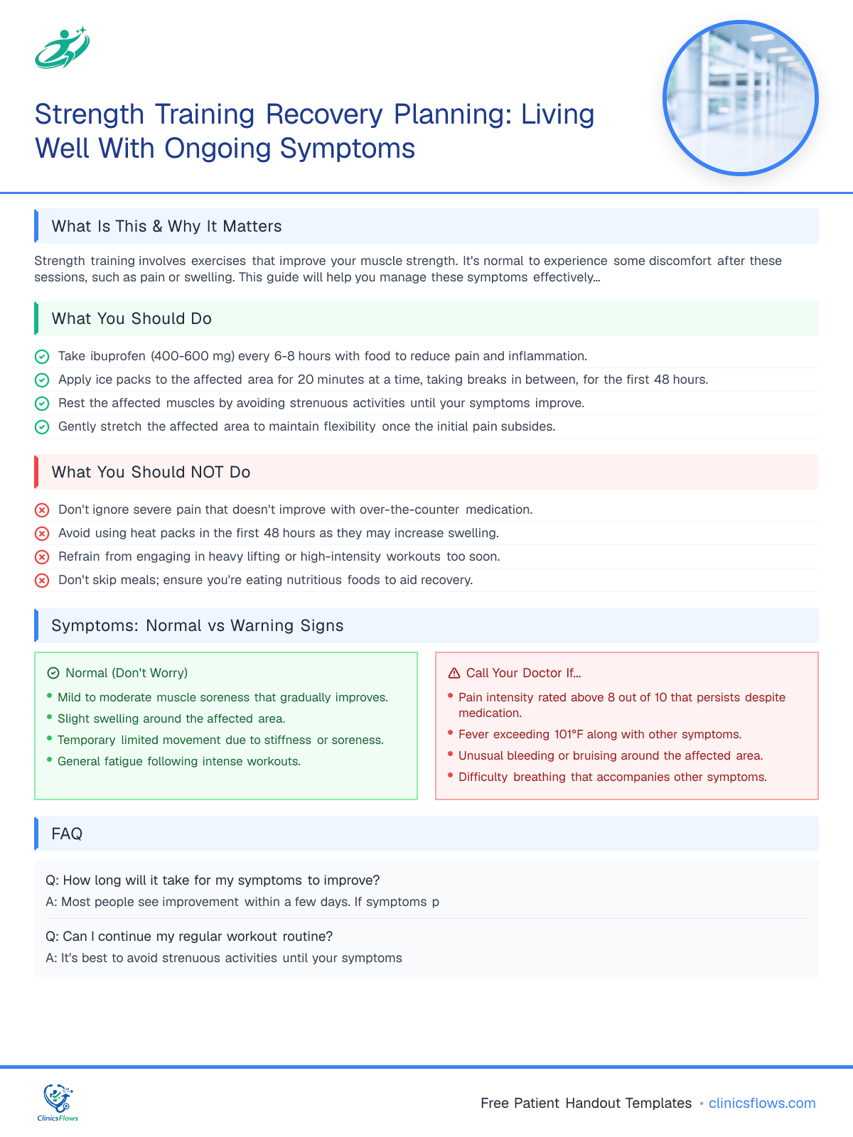 Strength Training Recovery Planning: Living Well With Ongoing Symptoms - patient handout preview